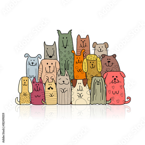 Funny dogs family, sketch for your design