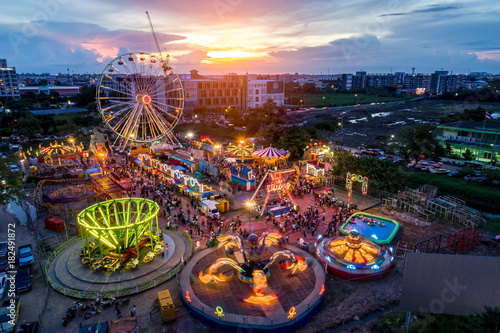 Bangkok,Thailand - september 9,2017: Night Canival in bangkok topview ,aeriel view drone