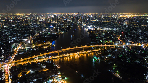 Bangkok August 14,2017:Bangkok cityscape aerial view with bridge