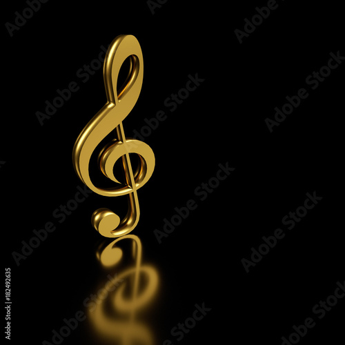 Golden treble clef. 3D rendering.