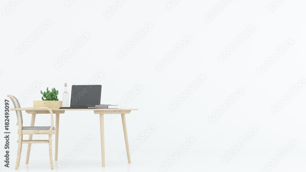 Relax space furniture 3d rendering and background white decoration minimal - in hotel Relax space furniture 3d rendering and background white decoration minimal - in hotel
