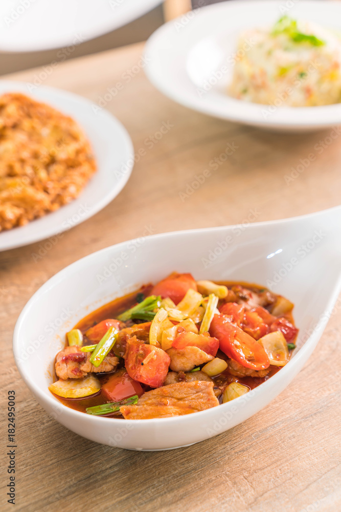 Stir-fried pork with roasted sweet chili paste
