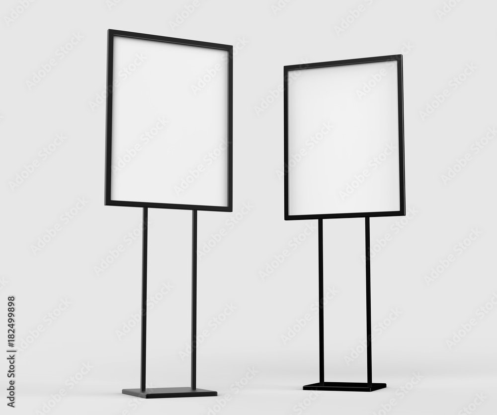 Indoor Pedestal Steel Sign Stand poster banner advertisement Display, Lobby Menu Board. Blank white 3d rendering. Indoor Pedestal Steel Sign Stand poster banner advertisement Display, Lobby Menu Board. Blank white 3d rendering.