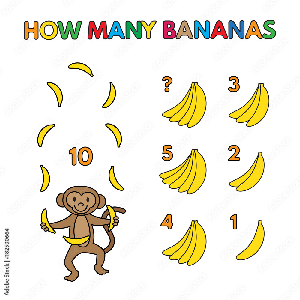 Cartoon Monkey Counting Bananas Vector Set Stock Vector | Adobe Stock