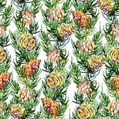 Leinwandbilder Dschungel Aquarell Tannenwald zu Weihnachten grün  © Irina