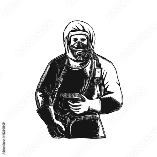 EMT Wearing Hazmat Suit Scratchboard