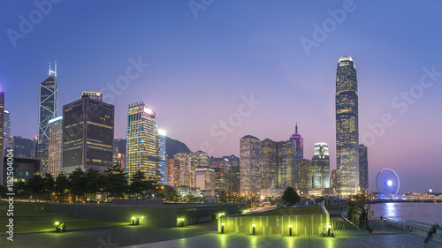 Panorama of Skyline of Hong Kong city at dusk