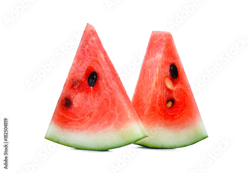 fresh two sliced red watermelon isolated on white background