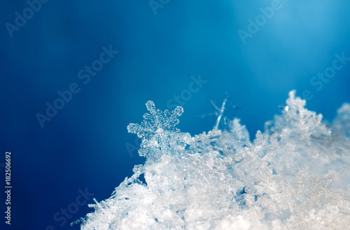natural snowflakes on snow, photo real snowflakes during a snowfall