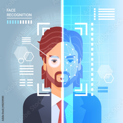 Face Recognition System Scanning Eye Retina Of Business Man Modern Identification Technology Access Control Concept Vector Illustration