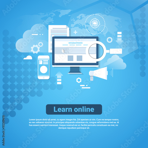 Learn Online Template Web Banner With Copy Space Distant Education Concept Flat Vector Illustration