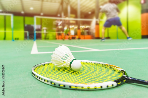 badminton courts with shuttlecocks in the foreground