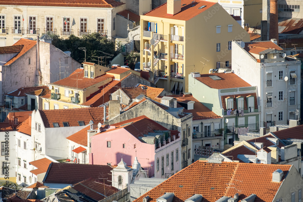 Beautiful aerial view of Lisbon red roofs from Saint Jorge Castle. Portugal Beautiful aerial view of Lisbon red roofs from Saint Jorge Castle. Portugal