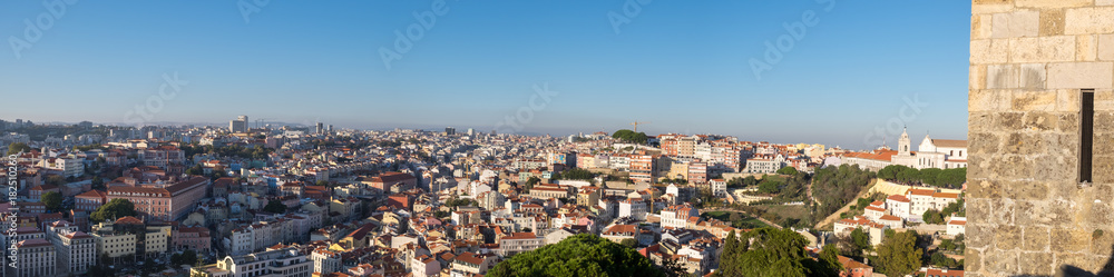 Beautiful large panoramic aerial view of Lisbon red roofs from Saint Jorge Castle. Portugal