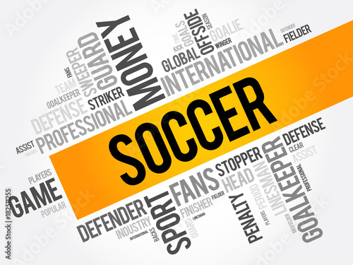 Soccer word cloud collage, sport concept background