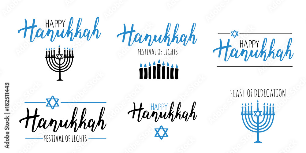 Obraz premium Vector illustration set of Happy Hanukkah.
