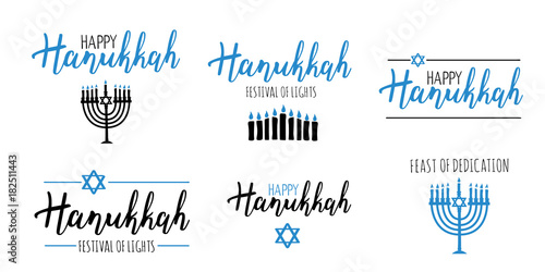 Vector illustration set of Happy Hanukkah. 