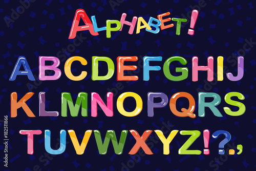 Bubble cartoon of fonts . Colorful 3d jelly alphabet for kids. Isolated. Vector