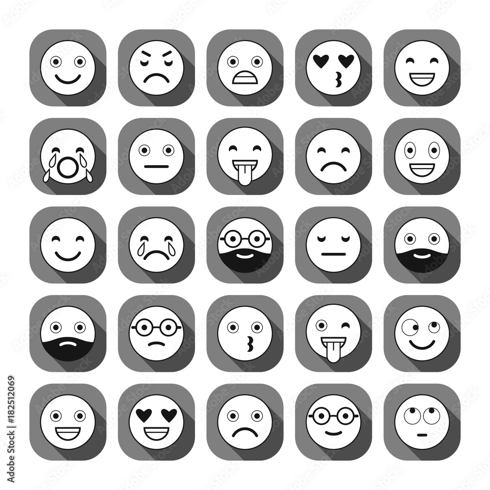 Flat icons of emoticons. Smile with a beard, different emotions, moods. Flat icons of emoticons. Smile with a beard, different emotions, moods.