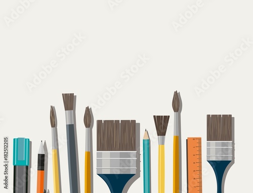 Set of paint brush on white background. Different models of brushes for painting.