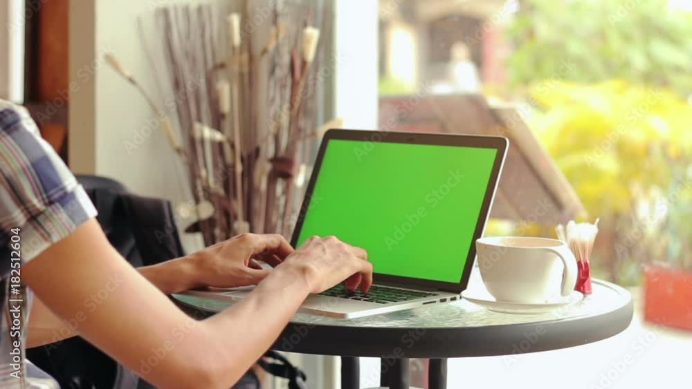 Close-up of male hands using laptop at cafe with green screen, set of 8 shots Close-up of male hands using laptop at cafe with green screen, set of 8 shots