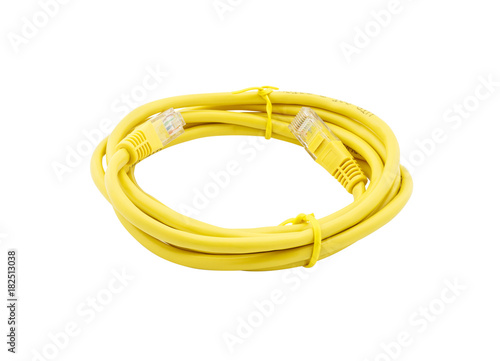 yellow lan cable isolated on white background