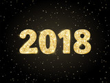 2018 glitter typography design. Golden sparkling numbers on black background.
