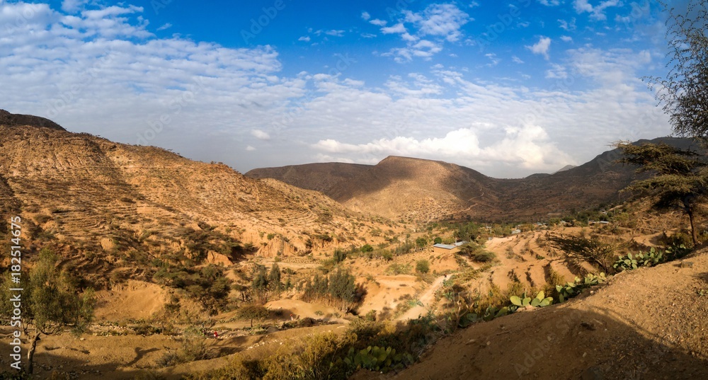 Panorama of mountains and valley near Haramaya , Oromia , Ethiopia