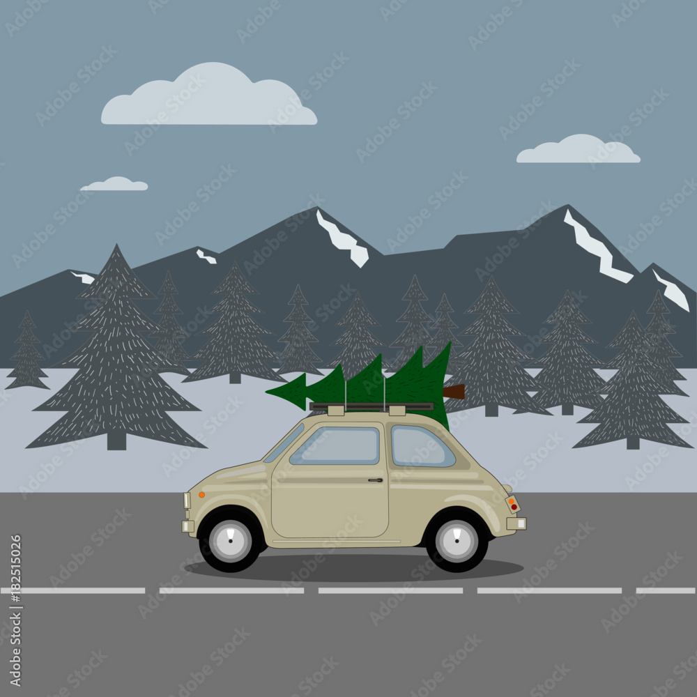 vehicle,car,christmas tree,road,snow,illustration,mountain,winter,trip,carrying vehicle,car,christmas tree,road,snow,illustration,mountain,winter,trip,carrying