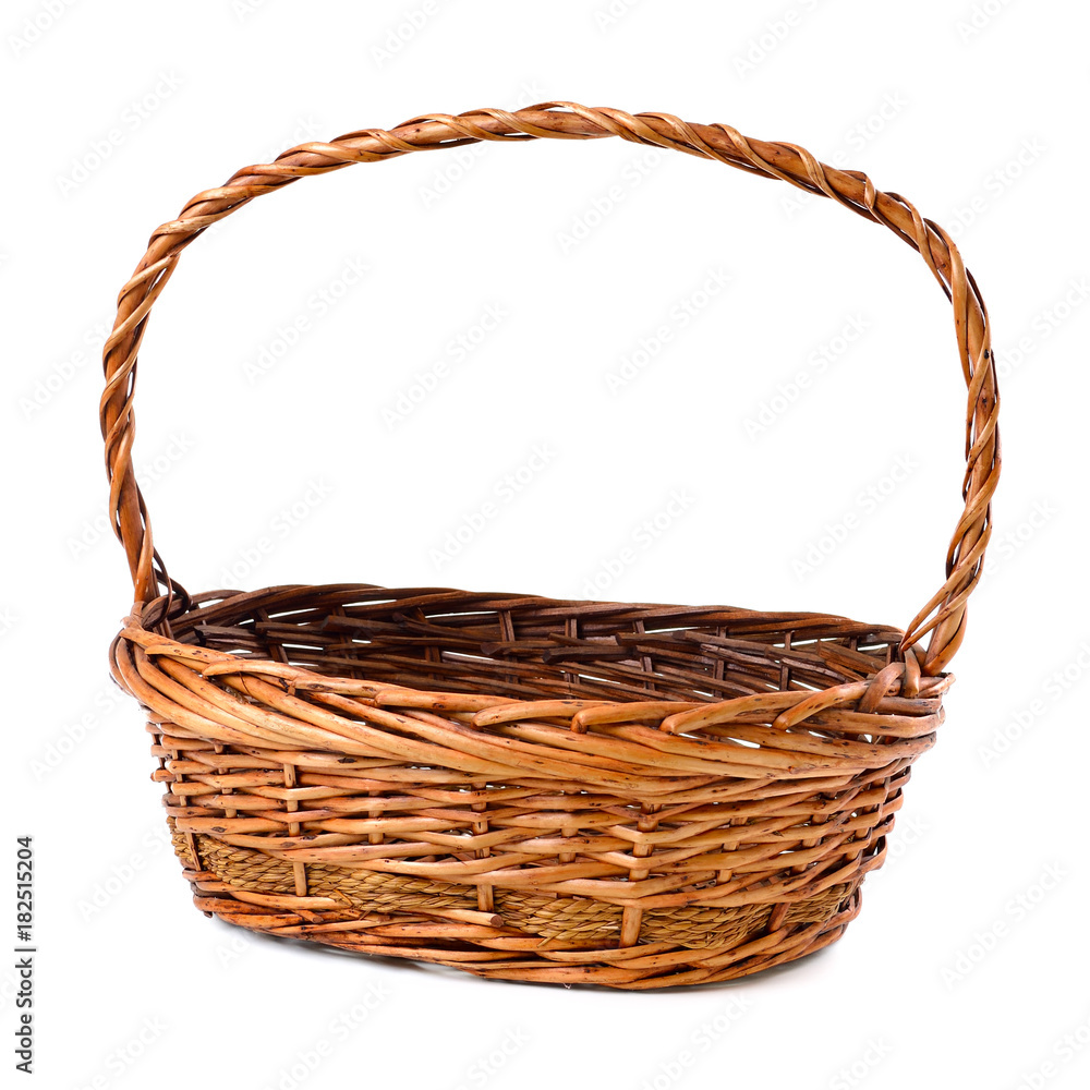 Obraz premium Empty wicker basket isolated on white background