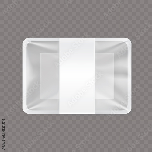Vector illustration of an empty plastic food container isolated on a transparent background. Blank food and snack packaging, mock up template design ready for branding.