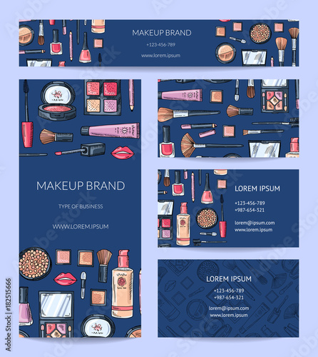 Vector beauty or makeup brand identity set with banner