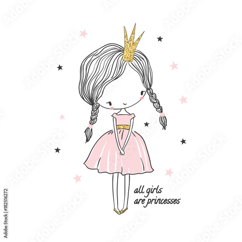 Cute little princess girl. Fashion illustration for kids photo