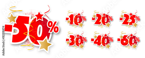 Pourcentages festifs rouges et or (-10% à -60%)