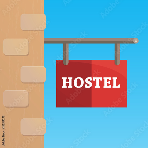 Outdoor hostel sign,flat style