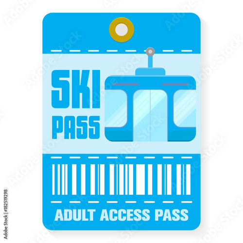 Ski pass template with shadow , flat style