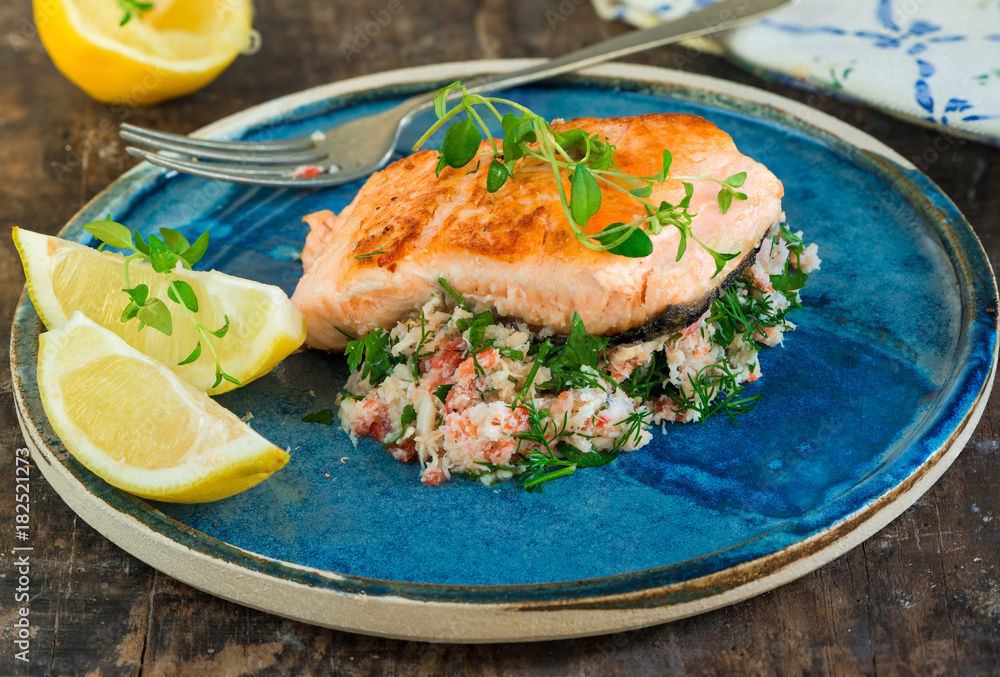 Salmon fillet with crab salsa Salmon fillet with crab salsa