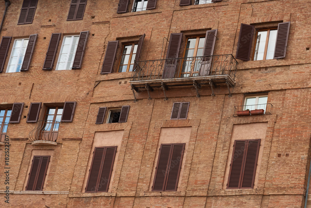 Details of Piazza del Campo.The historic centre of Siena has been declared by UNESCO a World Heritage Site. Beautiful historic buildings and palaces. Siena, Italy