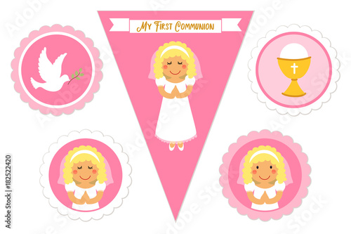 Cute set of printable elements for First Communion for girls