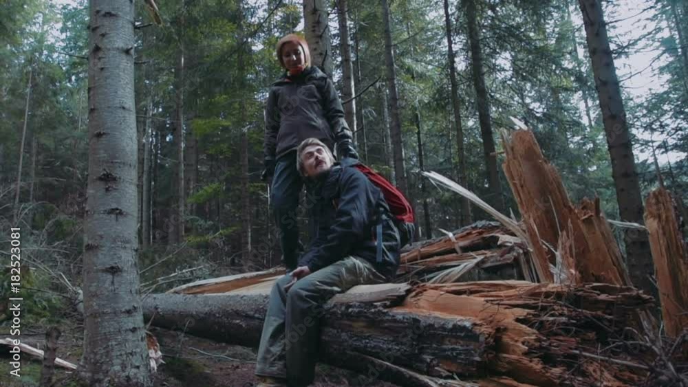 young loving couple having fun in mountain forest young loving couple having fun in mountain forest