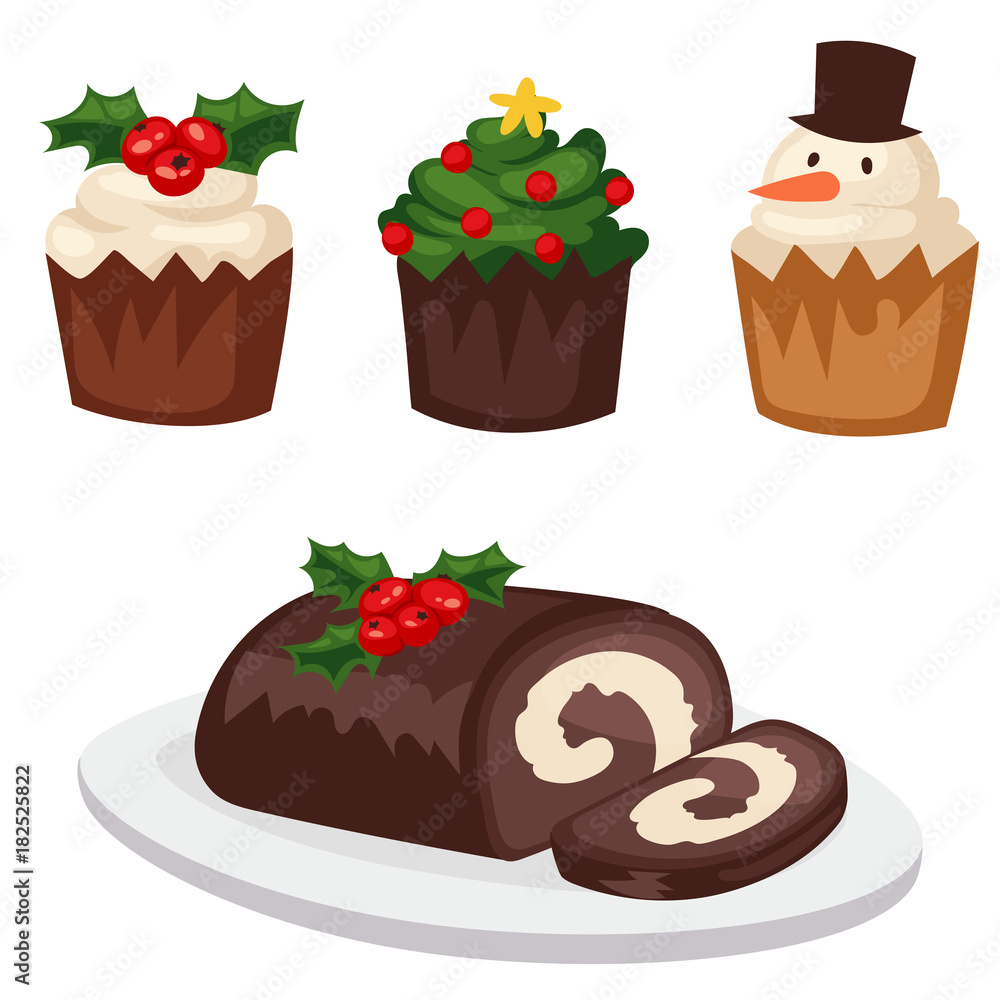 Christmas food and desserts holiday decoration xmas sweet celebration vector traditional festive winter cake homemade dish. Christmas food and desserts holiday decoration xmas sweet celebration vector traditional festive winter cake homemade dish.