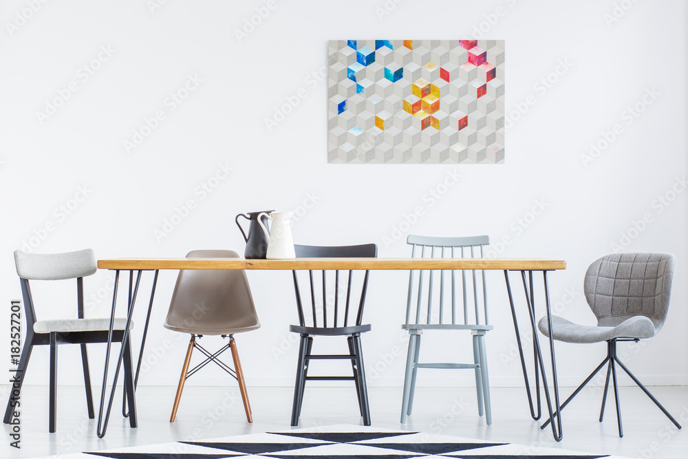 Fototapeta premium Dining room with milk jugs