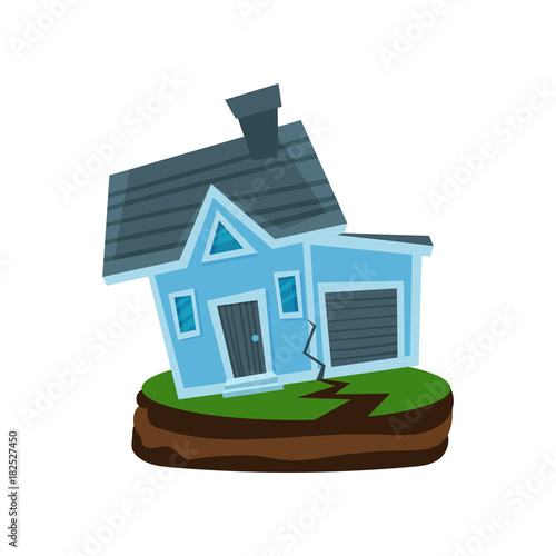 House after an earthquake, property insurance vector Illustration