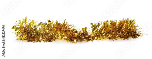 Golden, yellow tinsel, Christmas ornament, decoration, isolated on white background photo