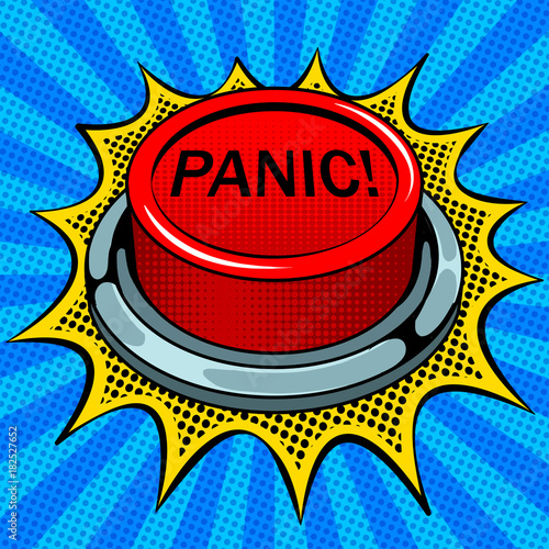 Panic red button pop art vector illustration