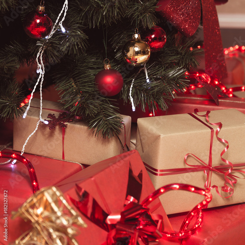 Gift boxes under Christmas tree