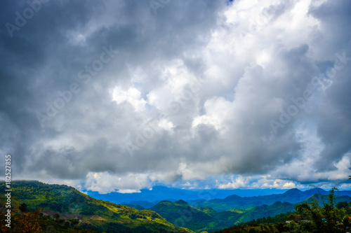 high mountains peaks range clouds in fog scenery landscape national park view outdoor at Doi Ang Khang, Chiang Mai Province, Thailand
