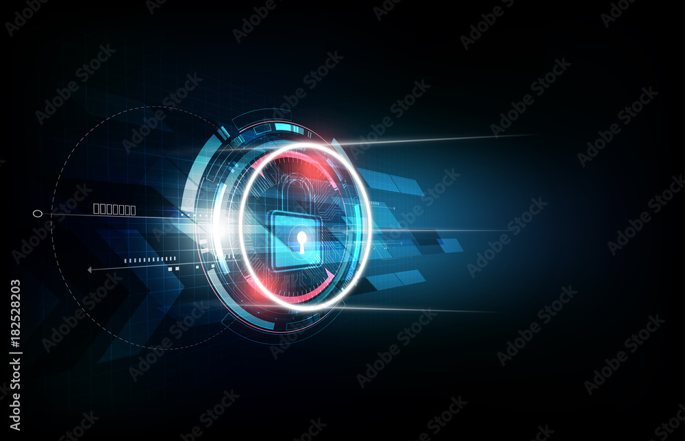 Padlock with security lock concept and futuristic electronic technology background, vector illustration