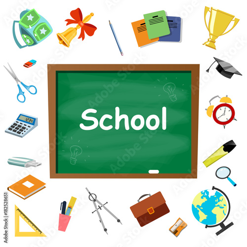 School supplies symbols isolated
