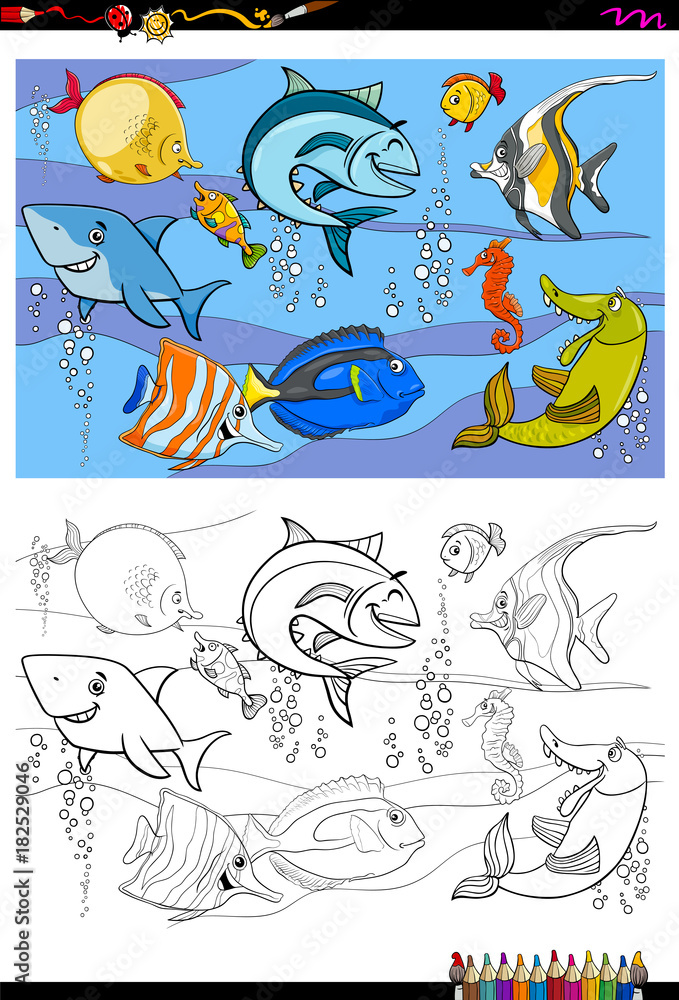 fish characters group color book fish characters group color book